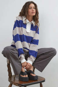 COMMONPLACE OCEAN FRILL POLO NAVY/GREY/WHITE