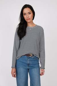 MARLOW UNO RIB LONGSLEEVE TEE INDIGO STRIPE