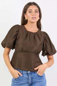Tops: STORIES BE TOLD FINALI CHOCOLATE PUFF SHORT SLEEVE TOP