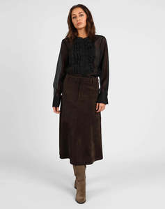STORM FAUX SUEDE MIDI SKIRT CHOCOLATE