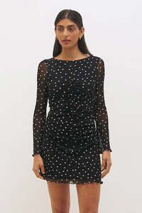 MON RENN VESPER SPOT LONG SLEEVE MINI DRESS POLKA DOT