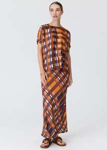 Bottoms: POL LATTICE SKIRT AMBER CHECK