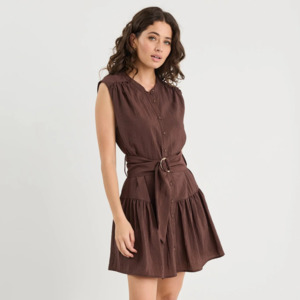 Mumbai Tiered Mini Dress - Chocolate