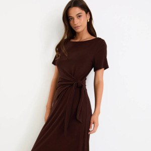 Among The Brave: Vortex Knit Tee Shirt Dress - Chocolate