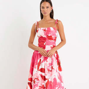 Among The Brave: Royalty Pleated Maxi Dress -White Poppy Floral