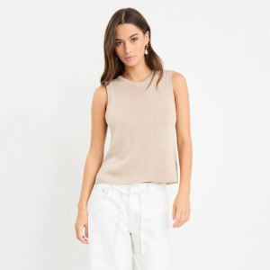Among The Brave: Salute Relaxed Sleeveless Knit Tank Top - Sand