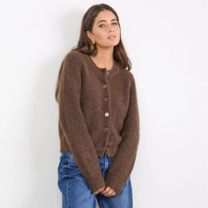 Wear: Highlight Mohair Blend Crewneck Cardigan - Chocolate