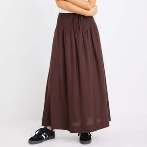Wear: Byron Linen Skirt - Chocolate