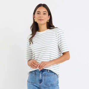 Wear: Binding Tee - White/Khaki Stripe
