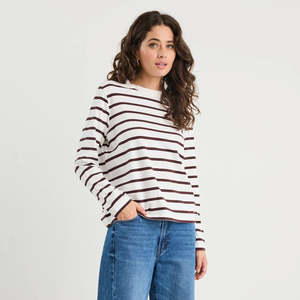 Tether LS Boxy Tee - Chocolate White Stripe
