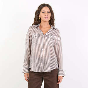 Wear: Preppy Pocket Front Shirt - Chocolate Stripe