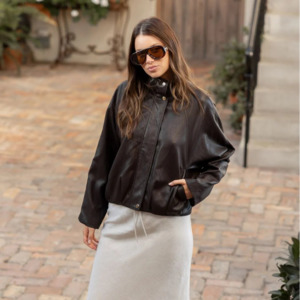 Wear: Ensemble Faux Leather Funnel Neck Jacket