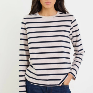 Wear: Tether Long Sleeve Tee - Ecru & Navy Stripe