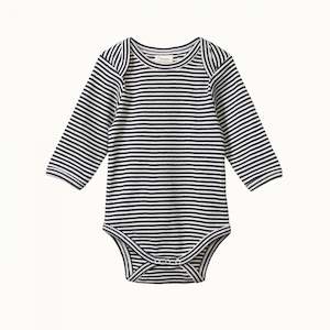 Cotton Long Sleeve Bodysuit - Navy Stripe