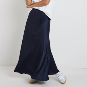 Floaty Satin Bias Maxi Skirt - Navy