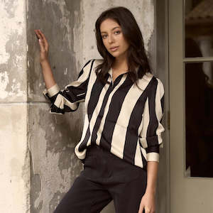 Solidify Stripe Long Sleeve Blouse - Black/Sand
