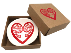 Kitchen: Red Aroha Fern On White Bowl - 7cm