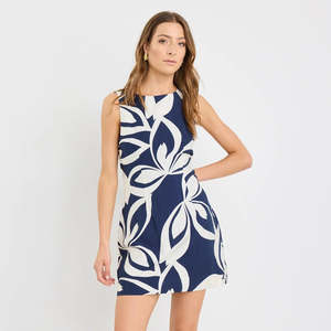 Holiday Mini Dress - Navy Cutout Print