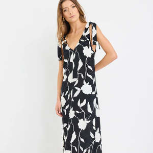 Spontaneous Midi Dress - Black & White Floral