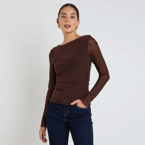 Bravo Mesh Long Sleeve Top - Chocolate