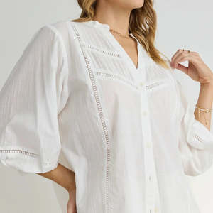 Ornamental Lace Insert Pintuck Shirt - White