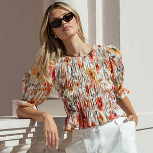 Ivy Jack: Melodic Sunrise Meadow Shirred Top
