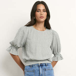 Lovely Shirred Top - Khaki Stripe