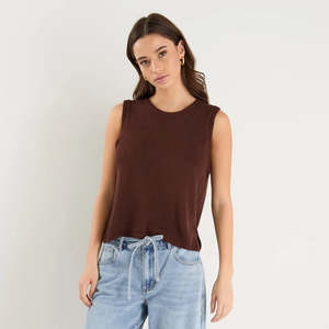 Salute Relaxed Sleeveless Knit Tank Top - Chocolate