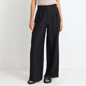 Guardian Linen Viscose Elastic Back Pants - Black