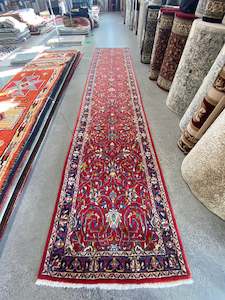 Warm Tones: Persian Hand Knotted Sarouk Hallway Runner Size: 415 x 85cm