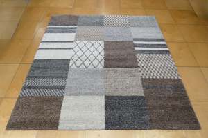 Multi-Pattern Block Design Mehari Square Shaggy Rug (23362-6747) Size: 200 x 200cm