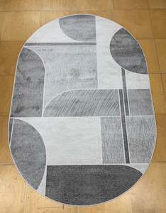 Cool Tones: Abstract Geometric Pattern Valentino Oval  Rug (46002-6171) Size: 160 x 230cm