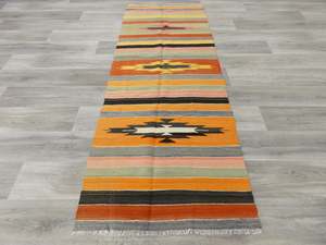 Warm Tones: Handmade Turkish Anatolian Kilim Runner Size: 86 x 225 cm