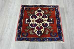 Vintage Hand Knotted Anatolian Turkish Square  Rug Size: 63 x 70cm
