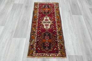 Vintage Hand Knotted Anatolian Turkish Rug Size: 108 x 52cm