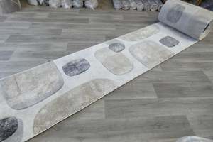 Beige: Contemporary Abstract Organic Pebble Aroha Runner 80cm Wide x Cut to Order