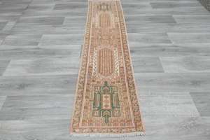 Vintage Turkish Oushak Rug Runner 197 x 50cm | Handmade Wool Hallway Runner | On&hellip;