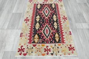Handwoven Turkish Kilim Accent Rug 127 x 82cm | Geometric Wool Flatweave