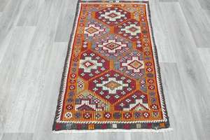 Vintage Handmade Turkish Kilim Rug 125 x 75cm | Geometric Tribal Wool Flatweave &hellip;