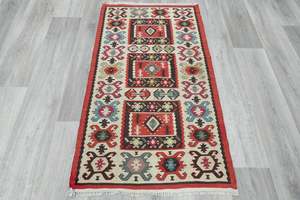 Turkish Kilim Rug 125 x 70cm | Ivory Border Anatolian Design