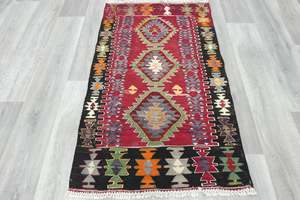 Handwoven Turkish Kilim Accent Rug 130 x 80cm | Geometric Wool Flatweave