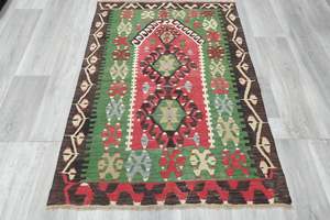 Handwoven Turkish Kilim Accent Rug 130 x 100cm | Geometric Wool Flatweave