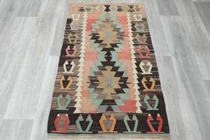 Turkish Kilim Rug 128 x 80cm | Pastel Anatolian Geometric Design