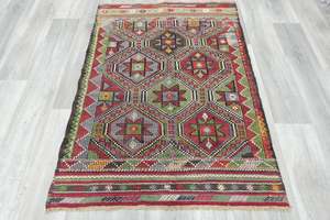 Multi: Turkish Kilim Rug 143 x 106cm | Handwoven Anatolian Geometric Design