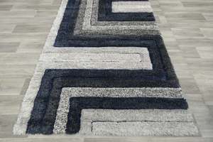 Navy: Modern Greek Key Textured California Shaggy Rug