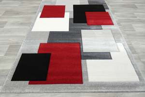 Warm Tones: Contemporary Abstract Geometric Squares Red & Grey Aroha Rug