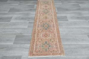 Warm Tones: Vintage Turkish Oushak Rug Runner 188 x 60cm | Handmade Wool Hallway Runner | One-of-a-Kind Pastel Runner