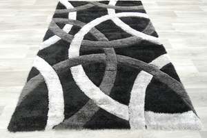 Cool Tones: Orbit Modern Geometric Shag Pile California Rug