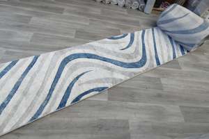 Abstract Metro Graphic Wave Blue & Grey Aroha Runner 80cm Wide x Cut to Order