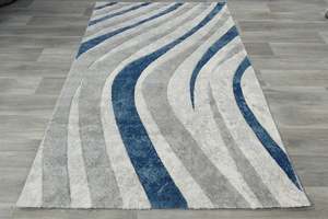 Abstract Metro Graphic Wave Blue & Grey Aroha Rug